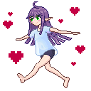 Drawing of a running elf with mixel hearts in the background
